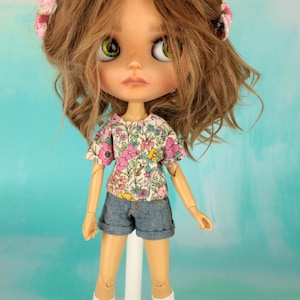 Floral Cotton Jersey T-Shirt for Blythe Doll