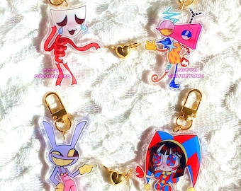Digital Circus Acrylic Magnetic Heart Keychains