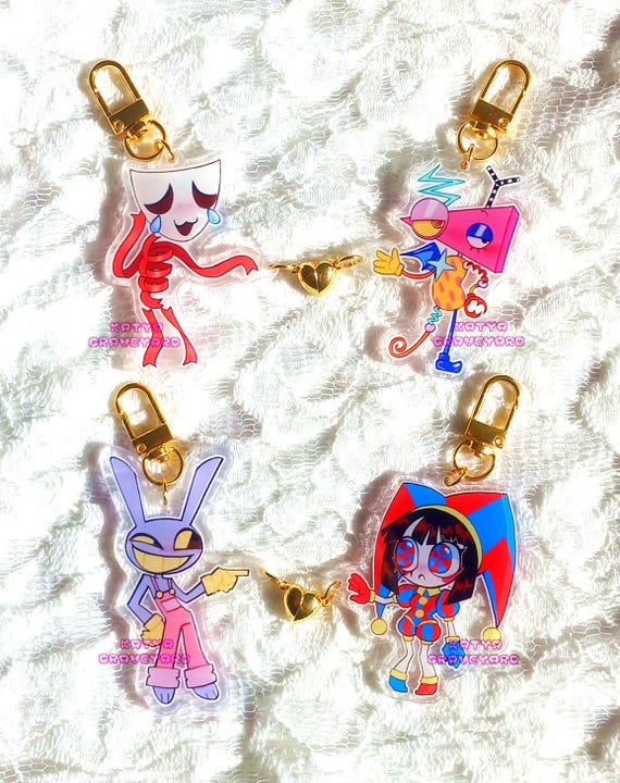 Digital Circus Acrylic Magnetic Heart Keychains