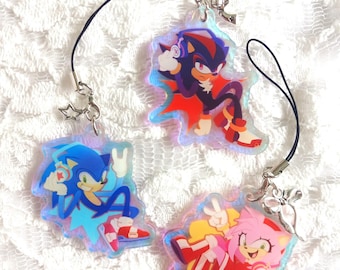 Sonic, Shadow, and Amy Rose Rainbow Acrylic Phone Charms (Sonic The hedgehog)