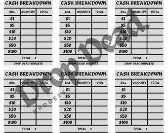 Comprobante de cajero de desglose de efectivo