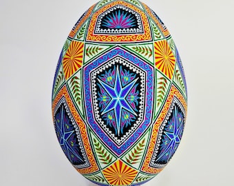 Pysanky eggs. Ukrainian pysanka easter eggs. Hand painted goose egg. Fine art from Ukraine. Home decor. Original Art