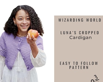 Suéter tipo cárdigan morado con el personaje de Luna/ Fácil para principiantes/ Patrones instantáneos para principiantes Patrón PDF Descarga digital