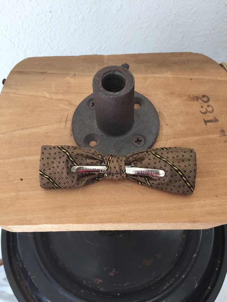 40s Bow Tie Rockabilly Wear Atomic Brown Bow Tie Polka Dot Striped Clip On Mid Century Fashion Vintage Mens Bowtie 1940s