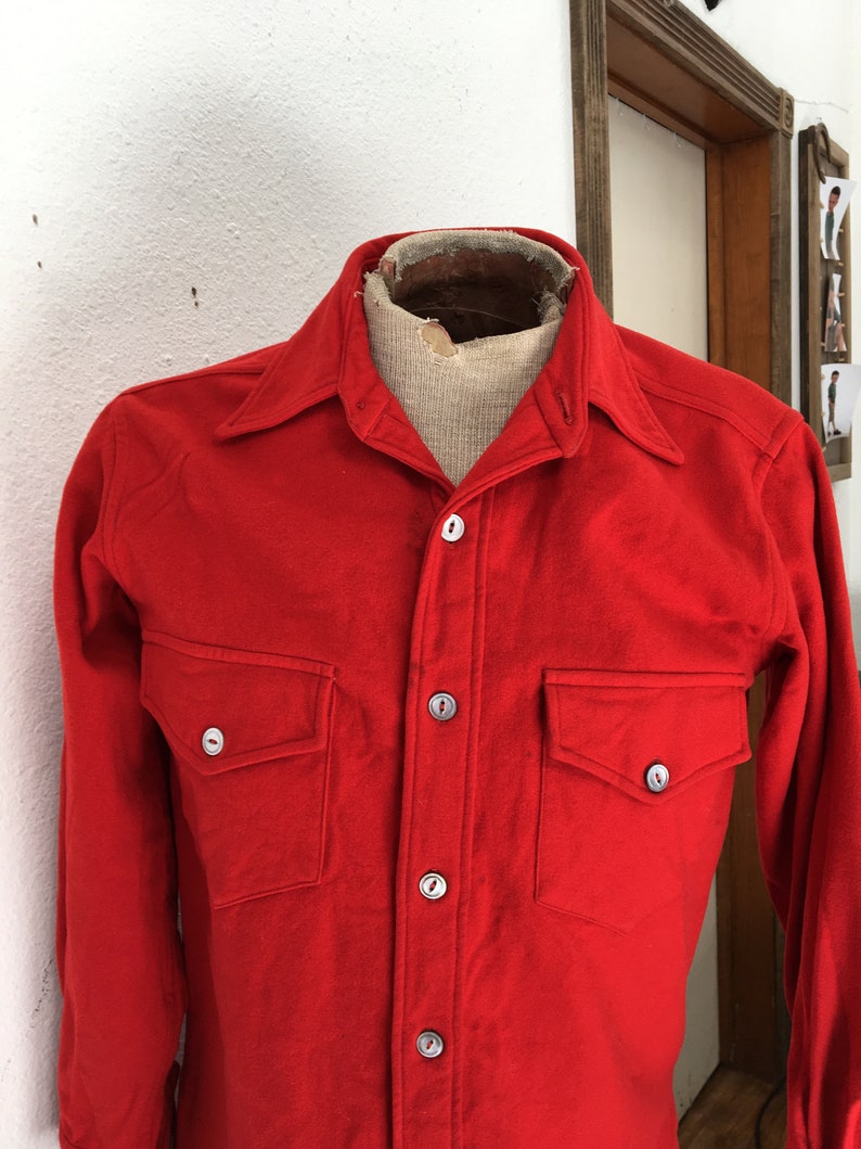 1940s Red Wool Shirt Men Small Medium Christmas Party Holiday