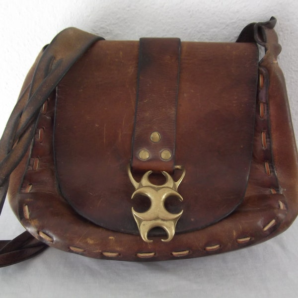 tool leather purse - leather shoulder satchel - brown