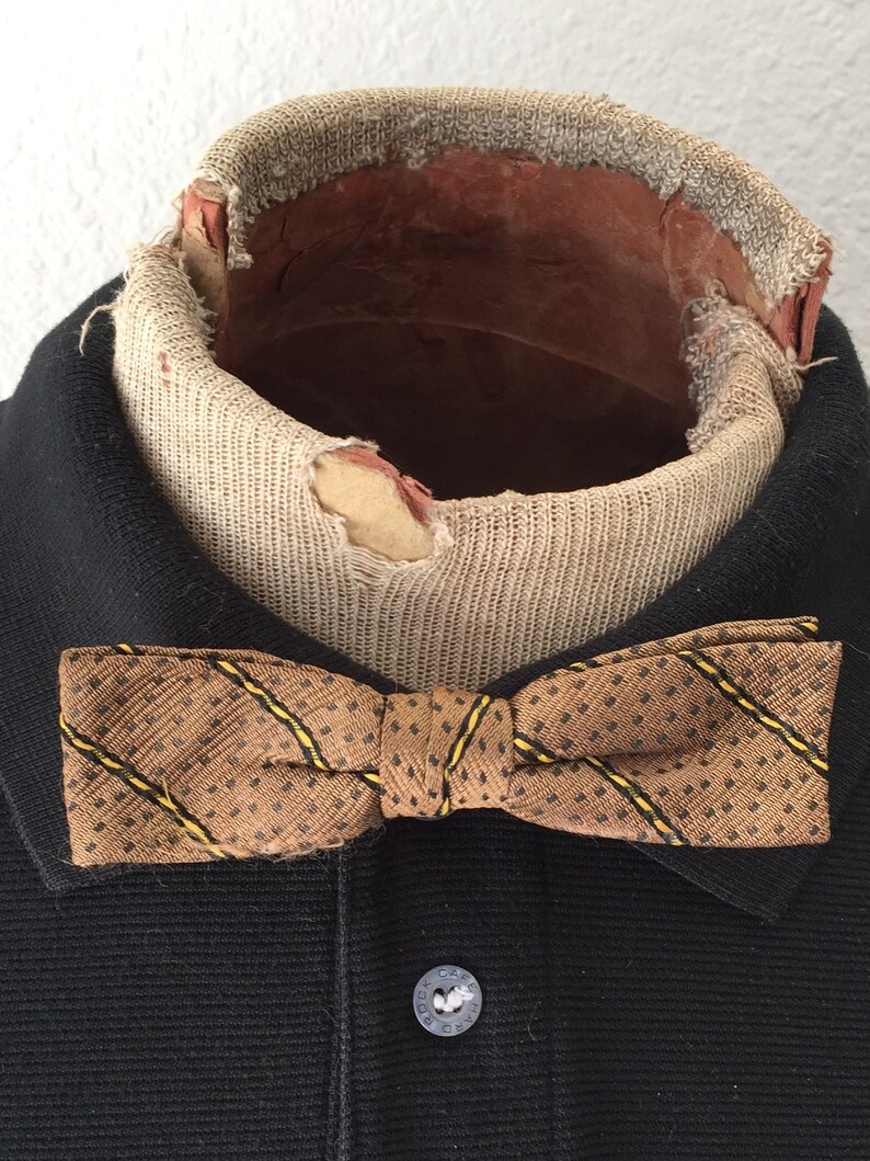 40s Bow Tie Rockabilly Wear Atomic Brown Bow Tie Polka Dot Striped Clip On Mid Century Fashion Vintage Mens Bowtie 1940s