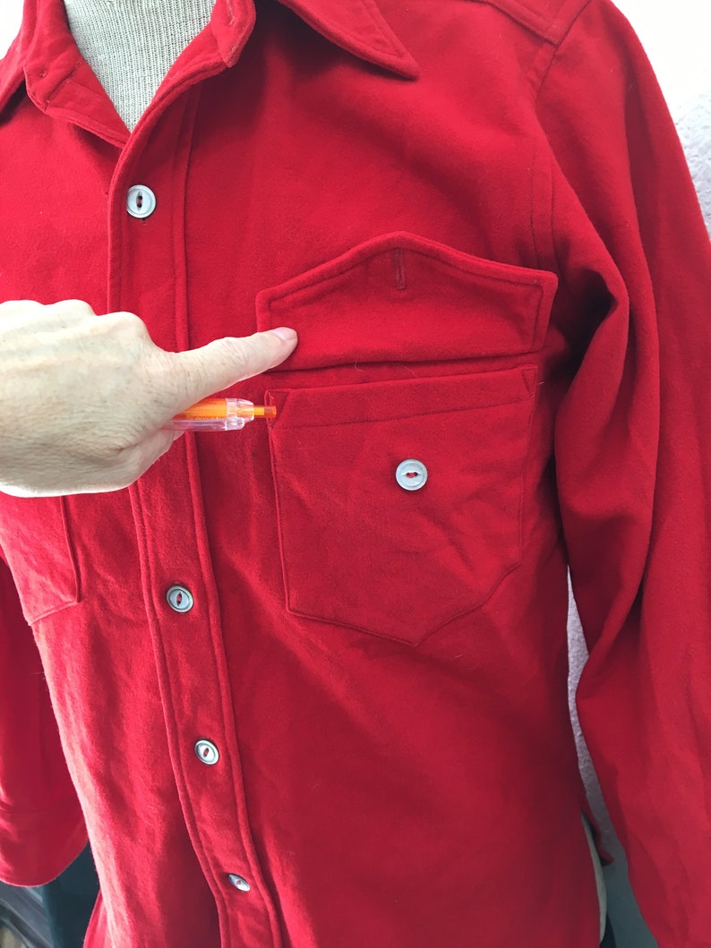 1940s Red Wool Shirt Men Small Medium Christmas Party Holiday