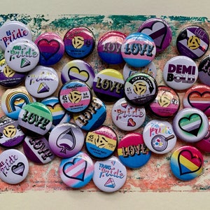 LGBTQA+ 1&quot; Pins and Pin Sets - Ace, Bi, Demi, Aro, AroAce, Trans, Pan, Non-Binary, more!
