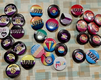 SECONDS - LGBTQA+ 1" pins - asexual demisexual lesbian non-binary aromantic trans pansexual button badges
