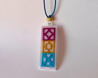 Breeze block pendant, B-grade, pink/gold/blue, pansexual pan pride, 3d printed