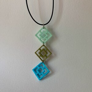 Breeze block pendant, mint/olive/blue, 3d printed