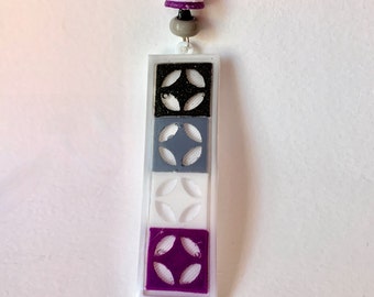 Breeze block pendant, B-grade, black/grey/white/purple, asexual/demisexual ace demi pride, 3d printed