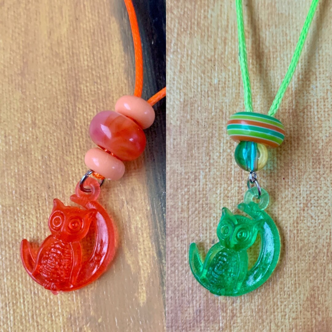 Candy Owl pendant with vintage owl and moon