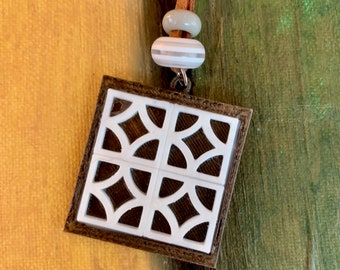 Breeze block pendant, white/walnut-colored, 3d printed