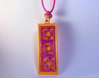 Breeze block pendant, pink/orange, 3d printed