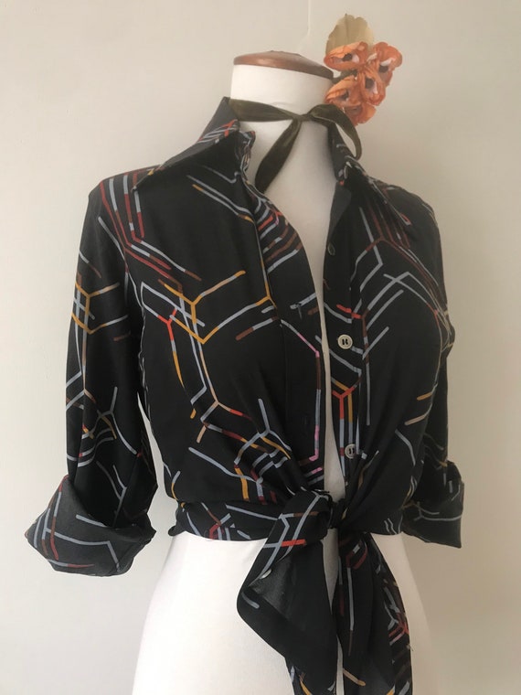 1970s Pucci Disco Blouse with Geometric Print