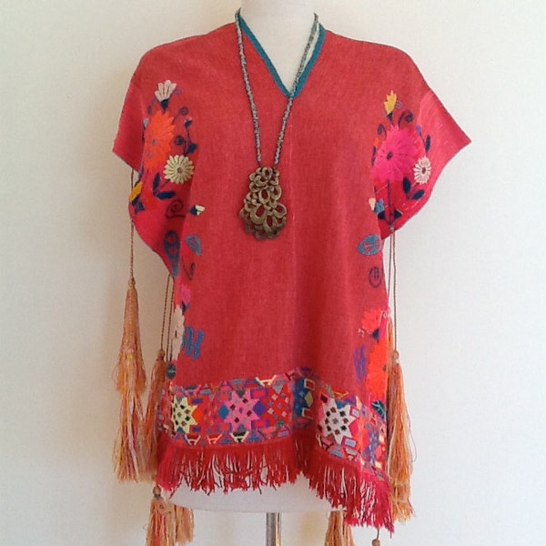 Poncho Vintage Oaxaca Mexique fait main