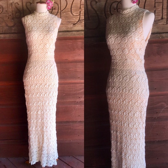 Sexy 70s High Neck Form Fitting Crochet Dress | 19