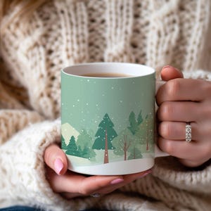 Watercolor Snowy Pine Tree Mug: Cozy Christmas Mountain Decor