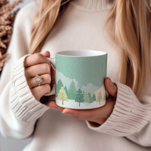 Watercolor Snowy Pine Tree Mug: Winter Holiday Coffee Cup