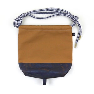 Handmade Canvas Backpack Caramel with Navy Rubber Coating image 3