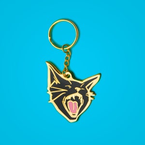 Black Pussy Cat Enamel Keychain Silver or Gold image 1