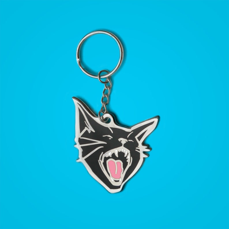 Black Pussy Cat Enamel Keychain Silver or Gold image 2