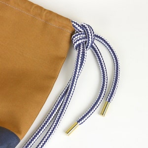 Handmade Canvas Backpack Caramel with Navy Rubber Coating image 7