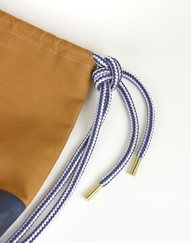 Handmade Canvas Backpack Caramel with Navy Rubber Coating image 7