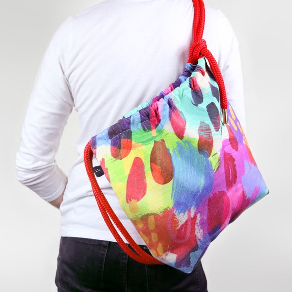 Handmade Canvas Backpack – Rain Bow Pattern
