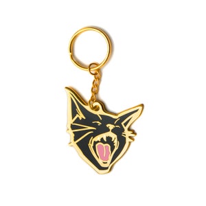 Black Pussy Cat Enamel Keychain Silver or Gold Gold