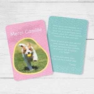 Carte merci petsitter personnalisée – Photo de votre animal, message et couleur au choix