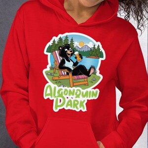 Free Personalization! Algonquin Park Ontario - Unisex Hoodie - Cute Cartoon Mama Bear Drinking Beer By The Lake - Quality Warm - Gift Ideas