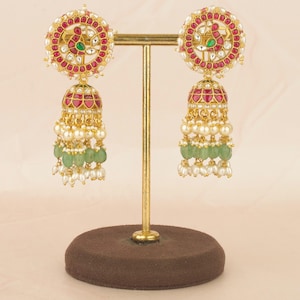 Bruids Jhumki-oorbellen | Kundan Jadau-oorbellen voor bruid | Vergulde Indiase huwelijkssieraden | Traditionele Dangler Jhumka