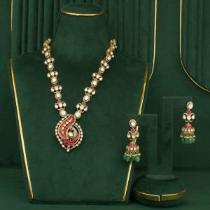 Fusion Jadau Kundan & Polki Necklace With Matching Earrings