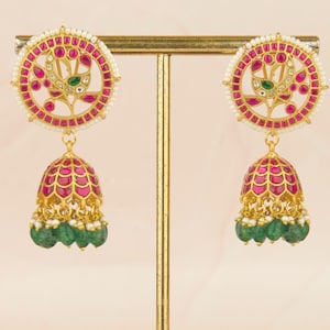 Kundan Jhumki-oorbellen, traditionele Indiase oorbel, bruidssieraden