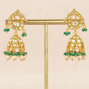 Traditionele Kundan Jhumki-oorbellen, Indiase oorbellen, jhumka met pauw, kundan-oorbellen