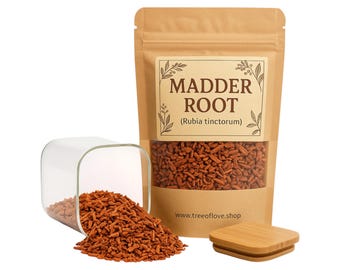 Raíz de rubia - Cortes o polvo - Tintes naturales - Rubia tinctorum - Raíz de rubia picada, tinte natural para telas, rojo anaranjado, 100 % biodegradable.