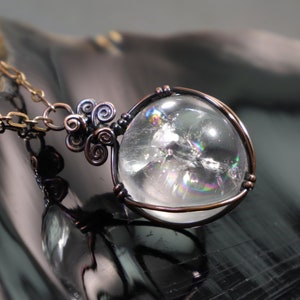 Rainbow Quartz Sphere Pendant Necklace - Colorful Gemstone Crystal Ball Wire-Wrapped with Nickel Free Copper, Healing Hypoallergenic Jewelry