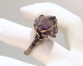 Raw Goethite Amethyst Ring - Chunky, Rough Sirius Amethyst Crystal Purple Gemstone Cocktail Statement Jewelry Hypoallergenic Antiqued Copper