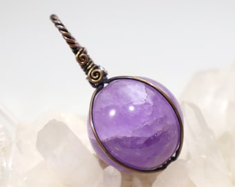 Amethyst Sphere Pendant: Natural Purple Quartz Gemstone Crystal Ball Wire-Wrapped in Copper & Silver, Mixed Metals OOAK Unique Gift Necklace