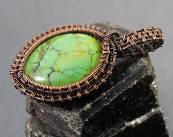 Green Imperial Jasper Pendant: Sea Sediment Jasper Variscite Gemstone Wire-Wrapped Hypoallergenic Copper, Wire Woven OOAK Jewelry Gift