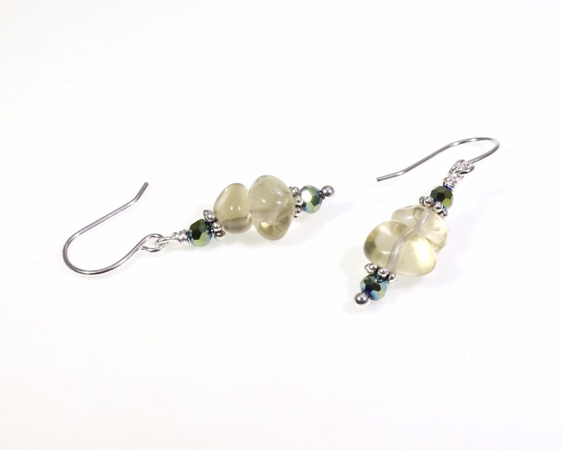 Lemon Citrine Dangle Earrings: Healing Untreated Yellow Quartz Gemstones & Green Crystals, Handmade Nickel-Free Hypoallergenic Silver Drops image 3