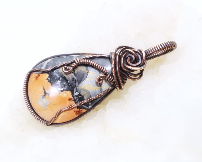 Rare Maligano Jasper Pendant: Brecciated Jasper Gemstone from Indonesia, Wire-Wrapped with Oxidized Copper, OOAK Artisan Jewelry image 2