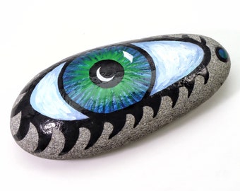 Hand Painted Eye Rock - Blue Eyeball Art, Whimsical Art Office & Home Decor, OOAK Unique Gift, Paperweight Desk Decoration, Jennifer Shipley