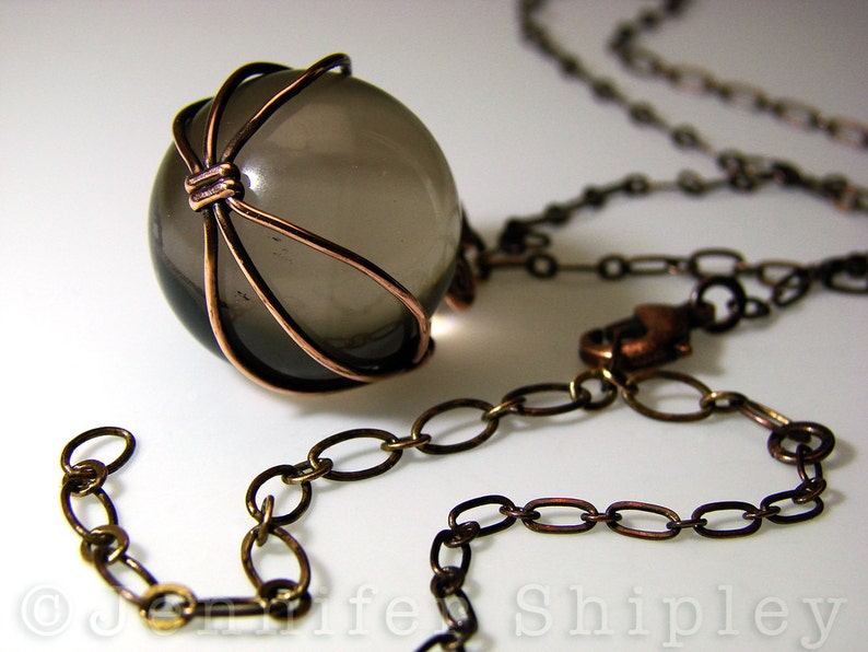 Smoky Quartz Sphere Pendant Necklace Gemstone Crystal Ball Etsy
