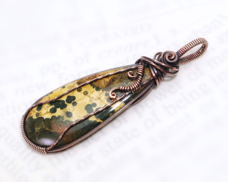 Ocean Jasper Pendant: Natural Orbicular Jasper Gemstone Wire-Wrapped with Hypoallergenic Oxidized Copper, OOAK Artisan Jewelry image 3
