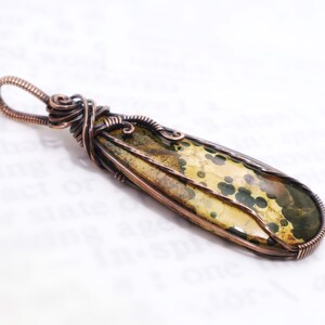 Ocean Jasper Pendant: Natural Orbicular Jasper Gemstone Wire-Wrapped with Hypoallergenic Oxidized Copper, OOAK Artisan Jewelry image 8