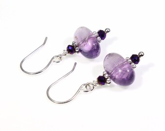 Amethyst Dangle Earrings: Healing Natural Purple Gemstone Crystals, Handmade Minimalist Nickel-Free Hypoallergenic Silver or Copper Drops